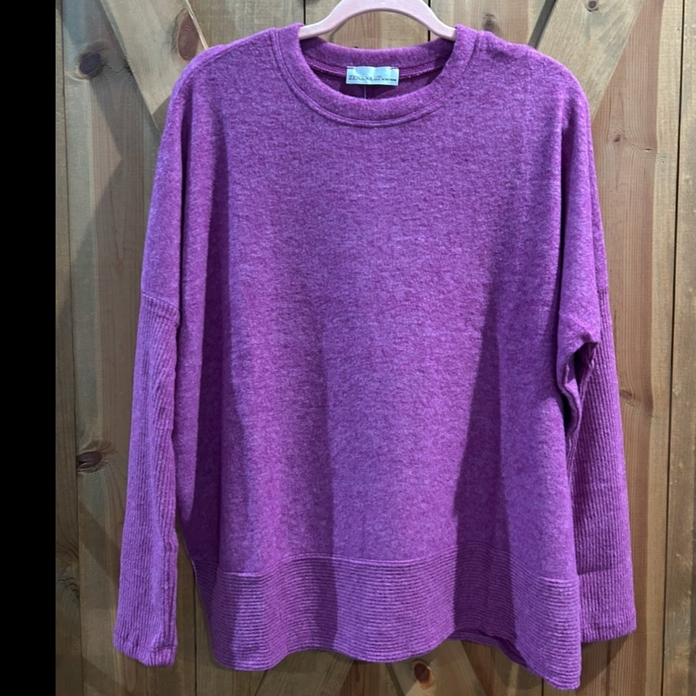 NWT Zenana Brushed MELANGE HACCI Dolman Sleeve Sweater